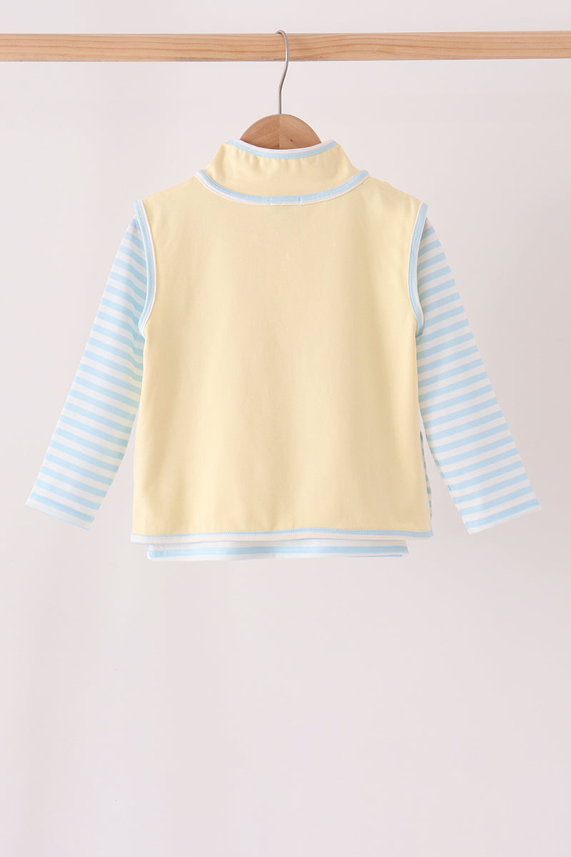 Blue Airplane Embroidery Stripe Vest Set