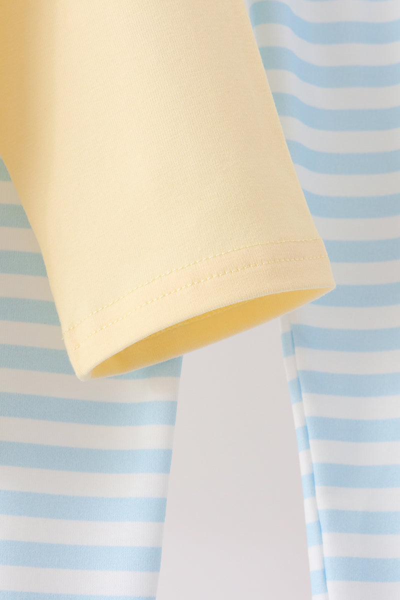 Blue Airplane Embroidery Stripe Pants Set