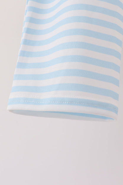 Blue Airplane Embroidery Stripe Pants Set