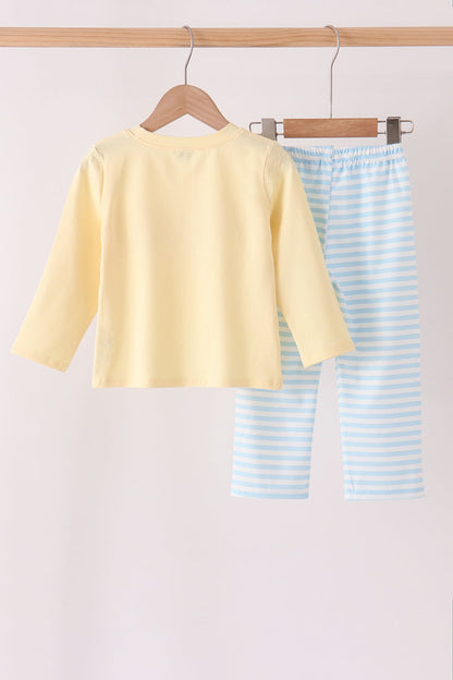 Blue Airplane Embroidery Stripe Pants Set