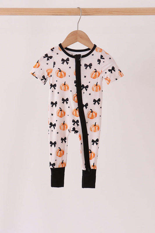 Bow Pumpkin Bamboo Romper