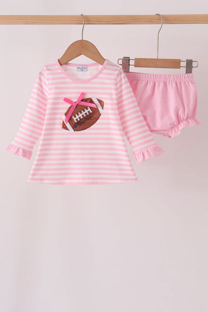 Pink Football Sequin Stripe Bloomer Set