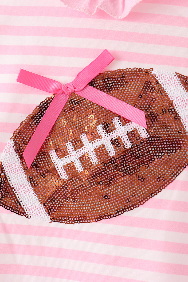 Pink Football Sequin Stripe Ruffle Pants Set