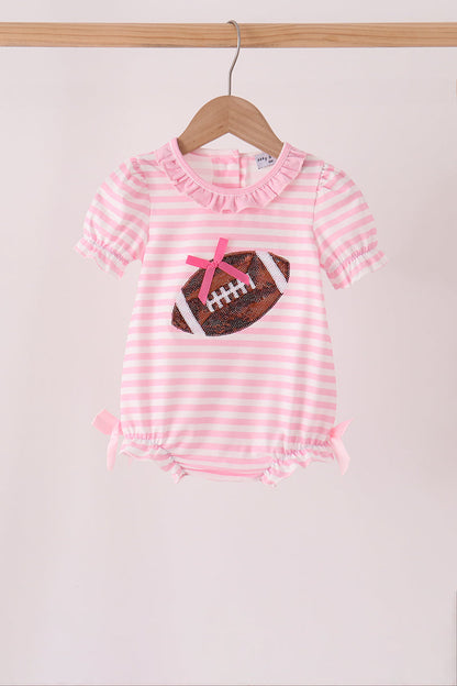 Pink Football Sequin Stripe Ruffle Bubble
