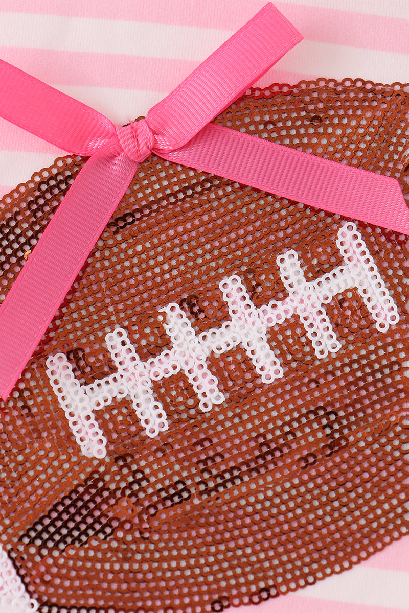 Pink Football Sequin Stripe Ruffle Bubble