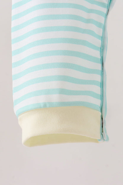 Green Excavator French Knot Stripe Romper