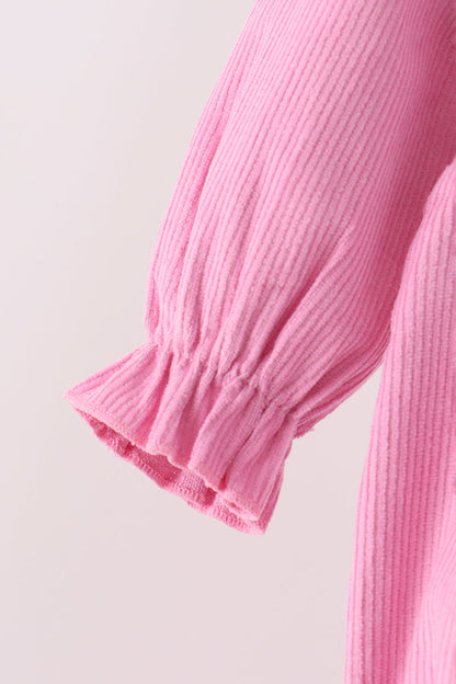Pink Corduroy Lace Smocked Bubble