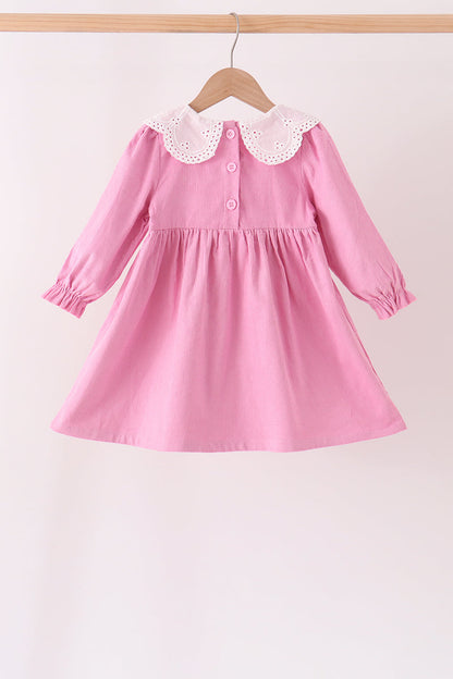 Pink Corduroy Lace Smocked Dress