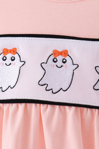 Pink Ghost Embroidery Ruffle Bubble