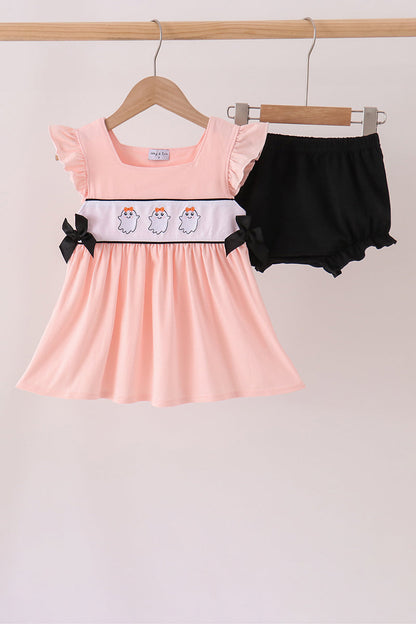 Pink Ghost Embroidery Ruffle Bloomer Set