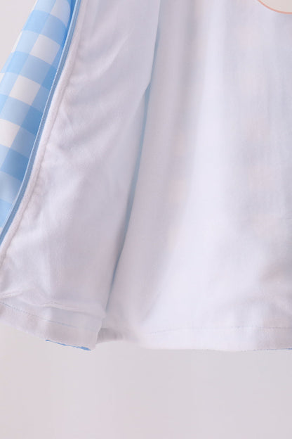 Blue Bow Embroidery Gingham Raincoat