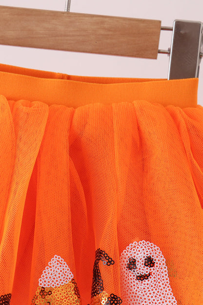 Orange Pumpkin Bat Sequin Tutu Skirt