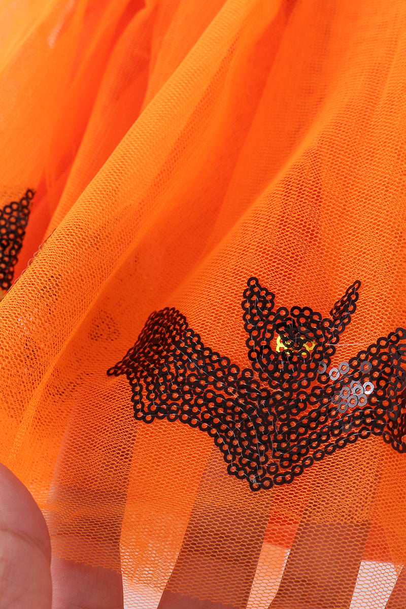Orange Pumpkin Bat Sequin Tutu Skirt