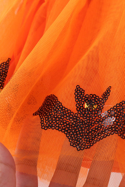 Orange Pumpkin Bat Sequin Tutu Skirt
