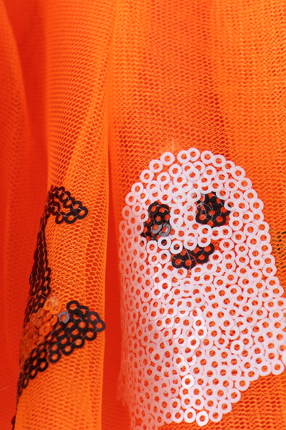 Orange Pumpkin Bat Sequin Tutu Skirt