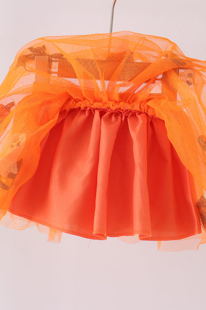 Orange Pumpkin Bat Sequin Tutu Skirt