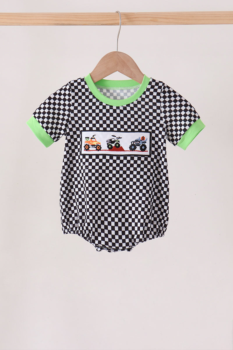 Black Car Embroidery Checkered Bubble