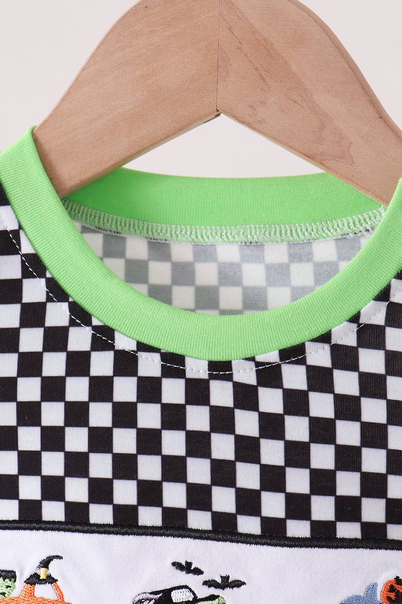 Black Car Embroidery Checkered Bubble