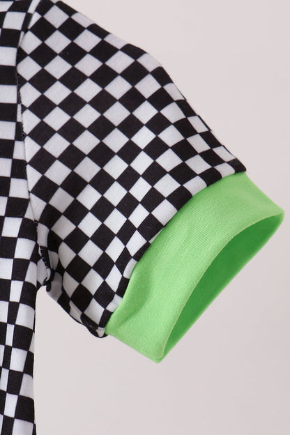Black Car Embroidery Checkered Bubble