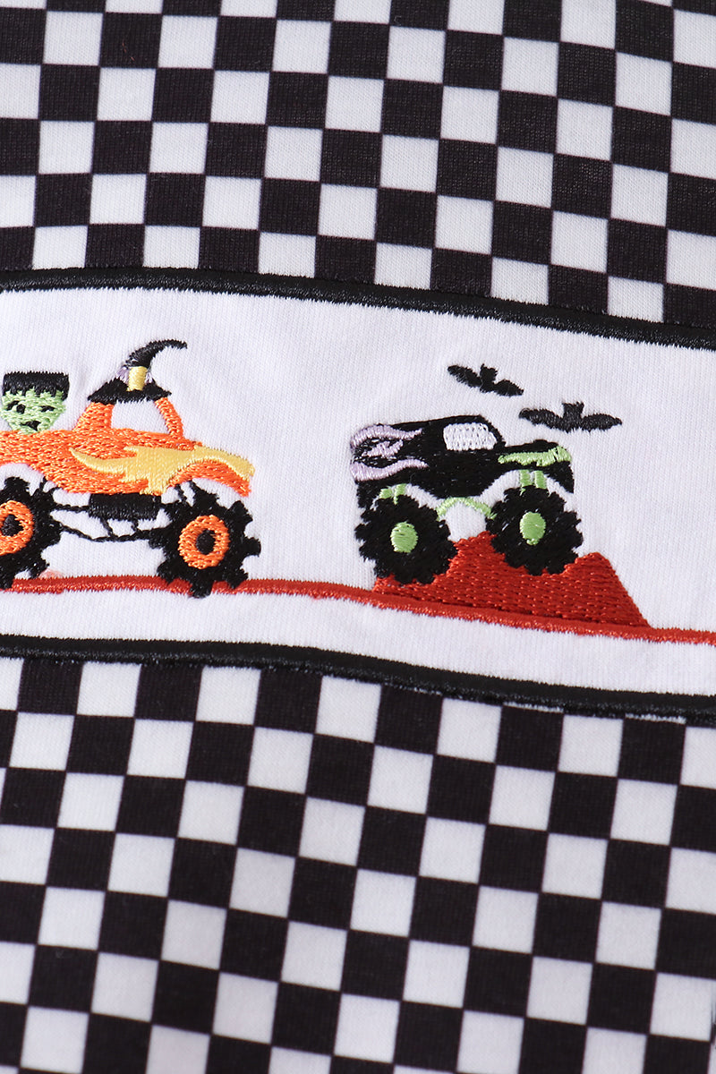 Black Car Embroidery Checkered Bubble