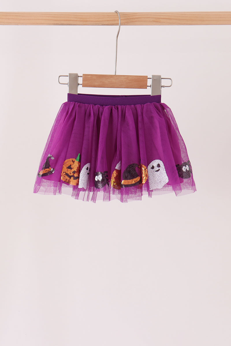 Purple Pumpkin Ghost Sequin Tutu Skirt