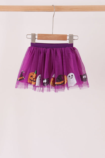 Purple Pumpkin Ghost Sequin Tutu Skirt