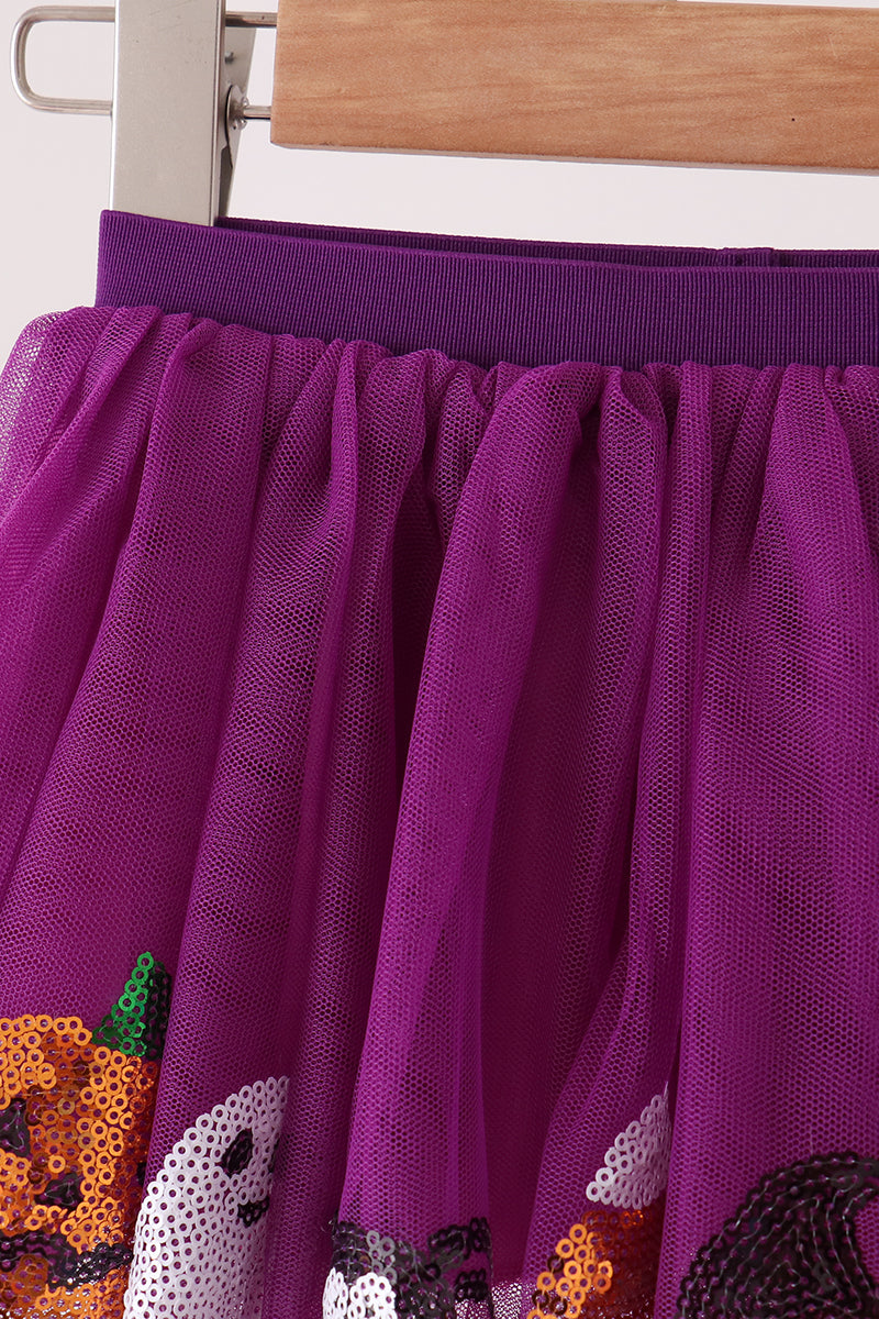 Purple Pumpkin Ghost Sequin Tutu Skirt