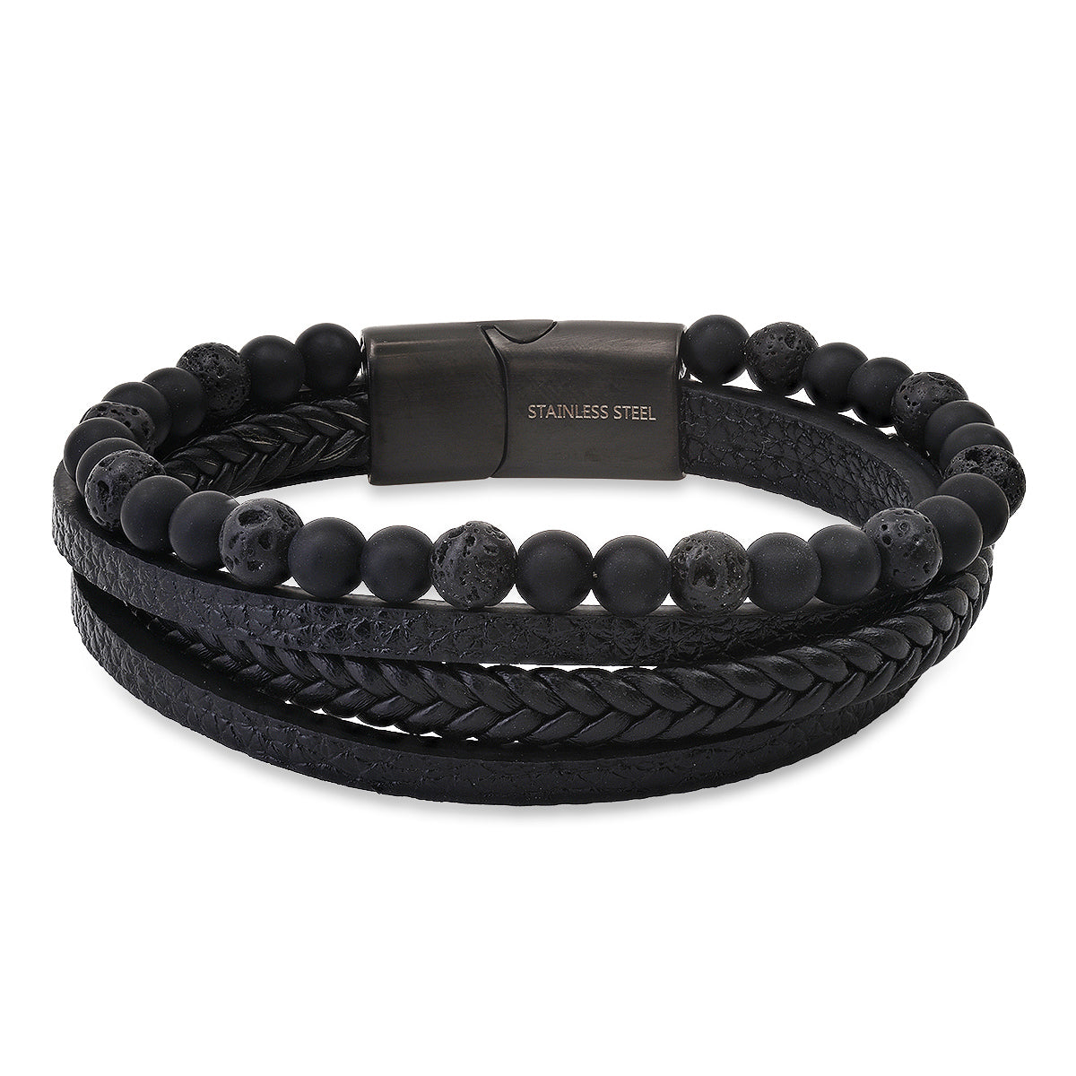 Midnight Forge Multi-Layer Leather & Lava Stone Bracelet