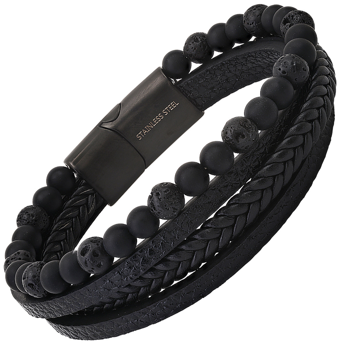 Midnight Forge Multi-Layer Leather & Lava Stone Bracelet