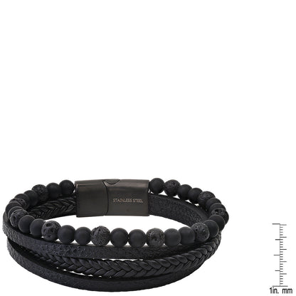 Midnight Forge Multi-Layer Leather & Lava Stone Bracelet