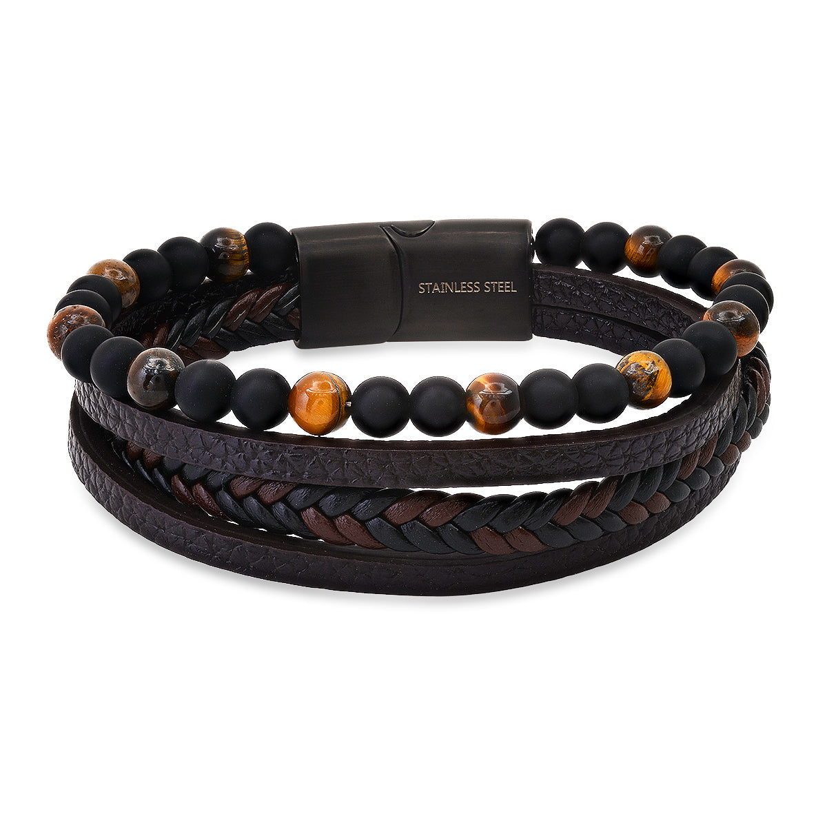 Braided Leather & Tiger Eye Beaded Bracelet