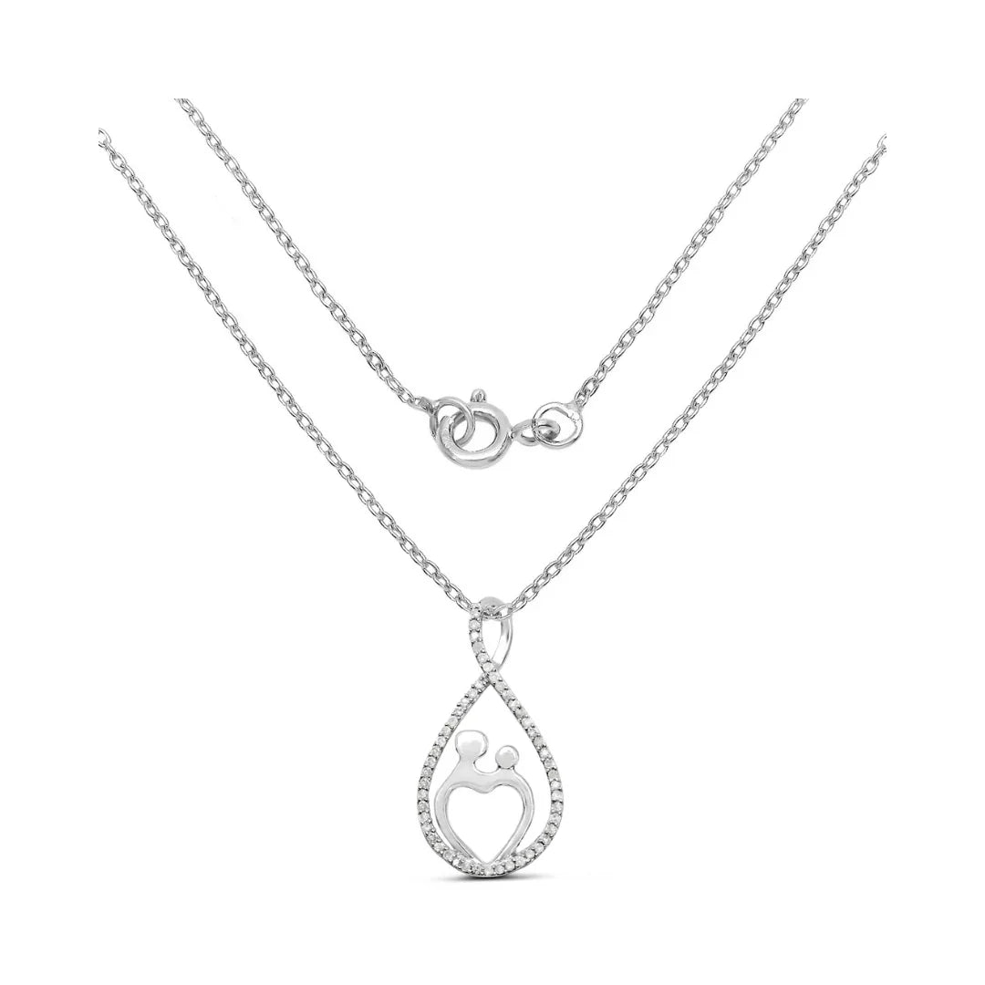 0.34 Ct Round White Diamond Prong Silver Mom Heart Pendant Necklace