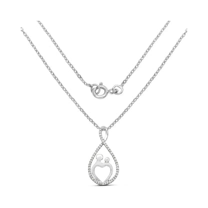 0.34 Ct Round White Diamond Prong Silver Mom Heart Pendant Necklace