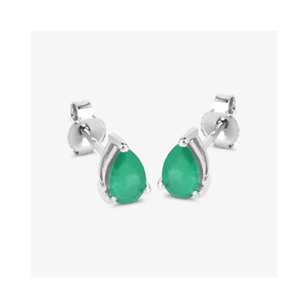 0.70 Ct Pear Green Zambian Emerald Prong 10K Stud Earrings