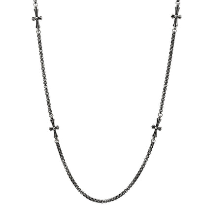 Oxidized Stainless Steel Round Link Chain And Crosses Necklace