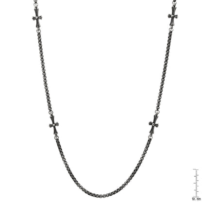 Oxidized Stainless Steel Round Link Chain And Crosses Necklace