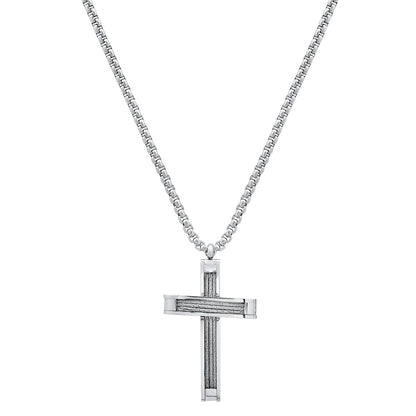 Stainless Steel And Inlay Wire Cable Cross Pendant