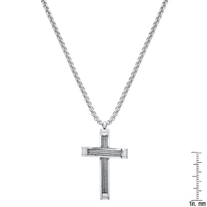 Stainless Steel And Inlay Wire Cable Cross Pendant
