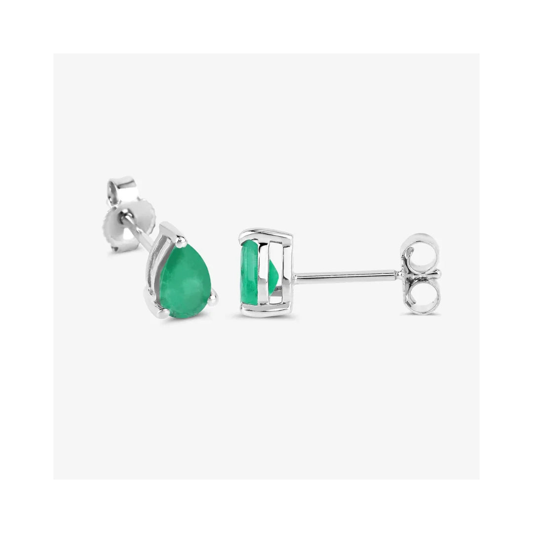 0.70 Ct Pear Green Zambian Emerald Prong 10K Stud Earrings