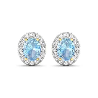 Genuine Aquamarine and Diamond Studs Earrings