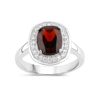 2.40 Ct Cushion Red Garnet Lab Diamond Prong Silver Halo Engagement Ring