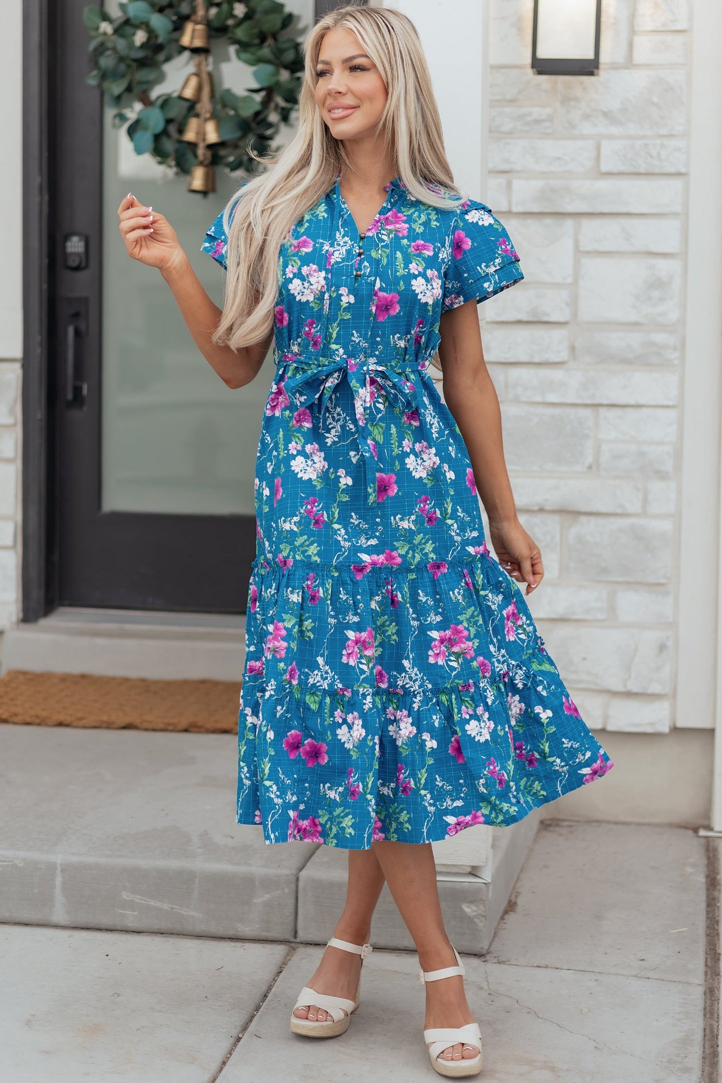 Threaded Pear Tessa Tie Belted Long Dress