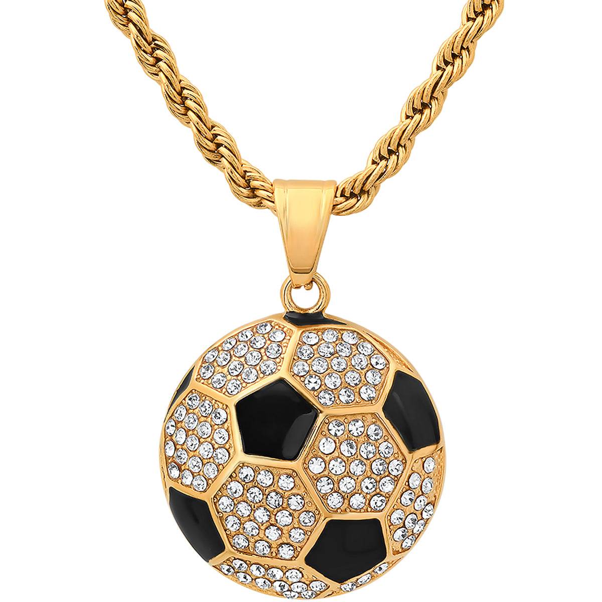 Soccer Ball Pendant With Simulated Diamonds
