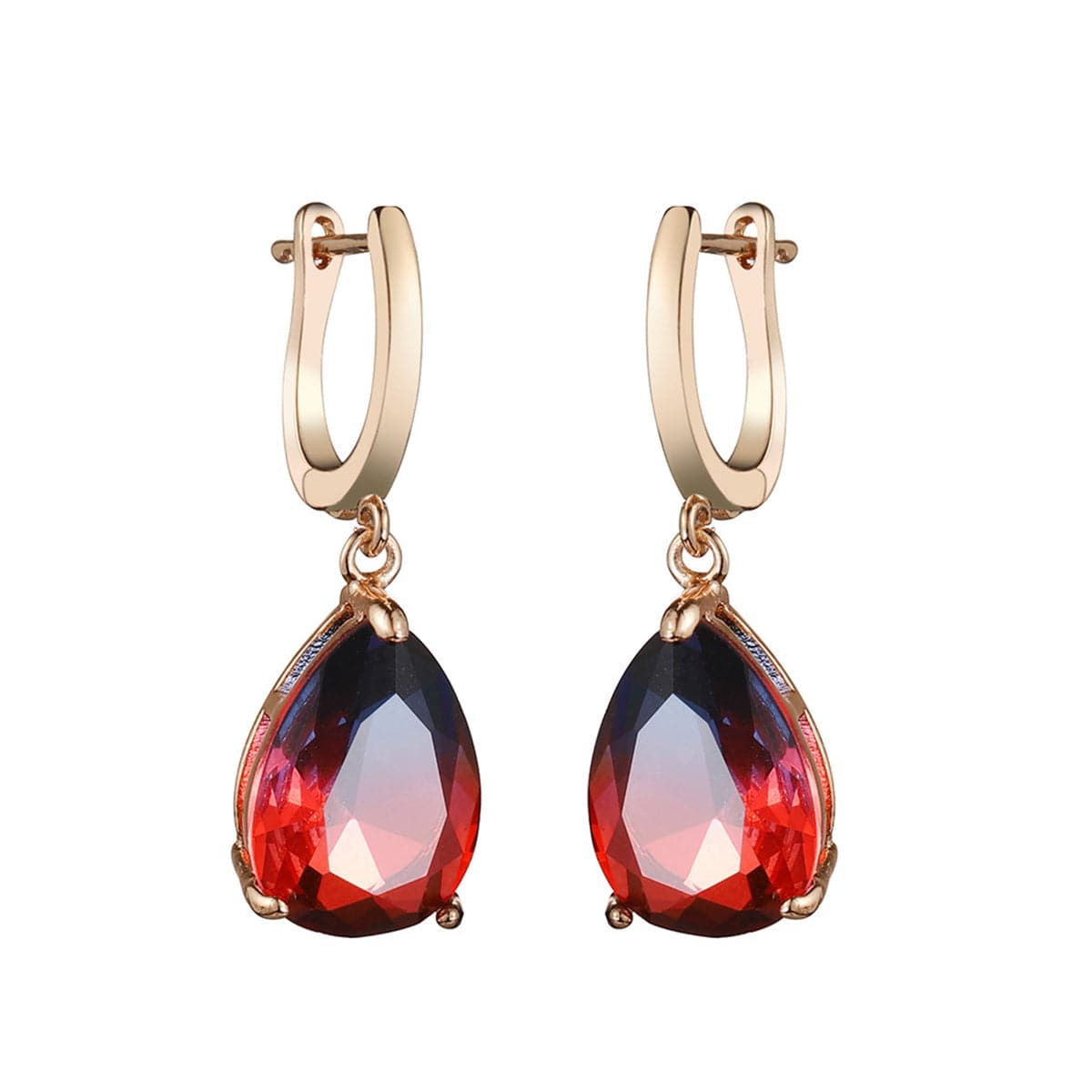 Blue & Red Crystal Teardrop Leverback Earrings