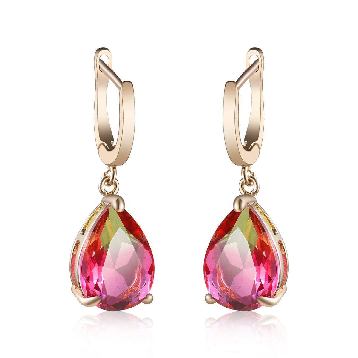 Yellow & Red Crystal Teardrop Leverback Earrings