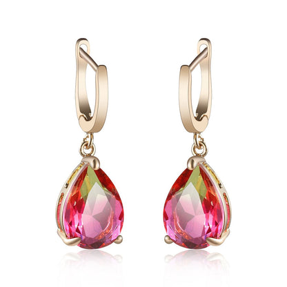 Yellow & Red Crystal Teardrop Leverback Earrings