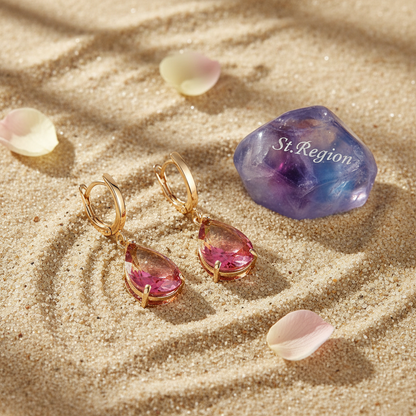 Yellow & Red Crystal Teardrop Leverback Earrings