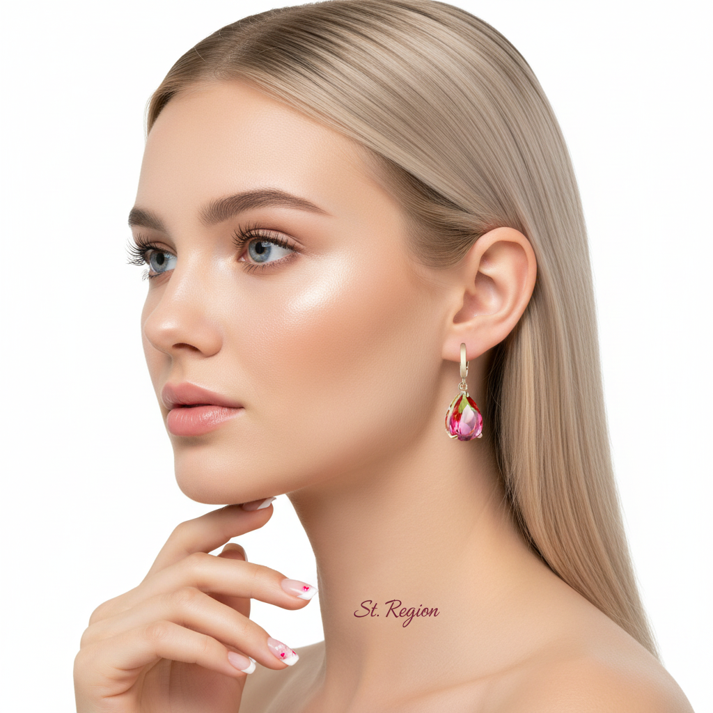 Yellow & Red Crystal Teardrop Leverback Earrings
