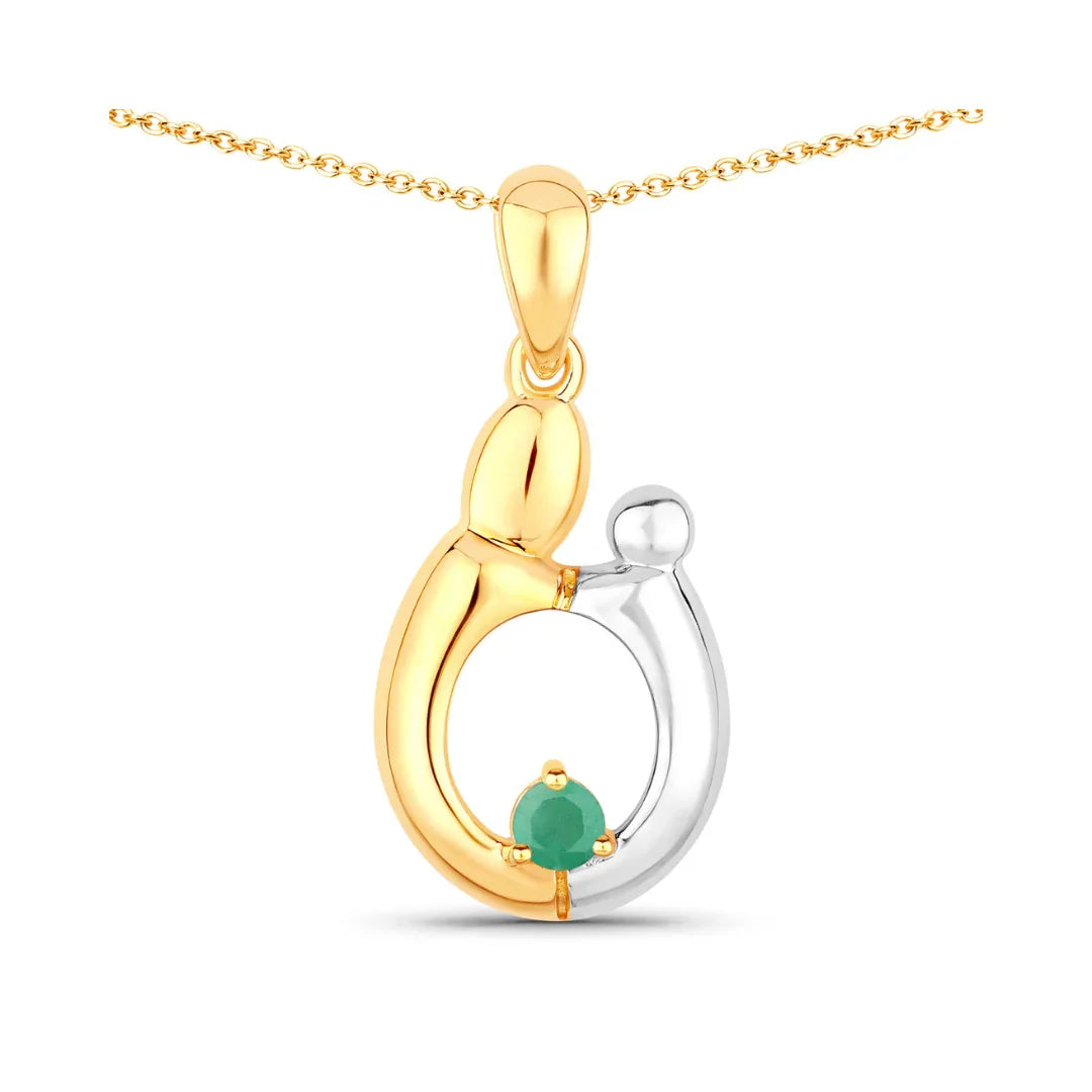 0.17 CTTW Heart Green Emerald Prong Silver Mom Pendant Necklace