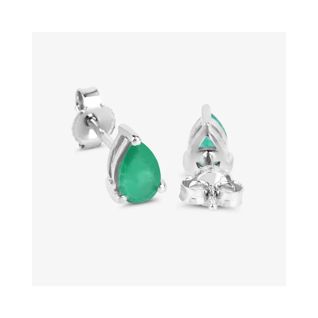 0.70 Ct Pear Green Zambian Emerald Prong 10K Stud Earrings